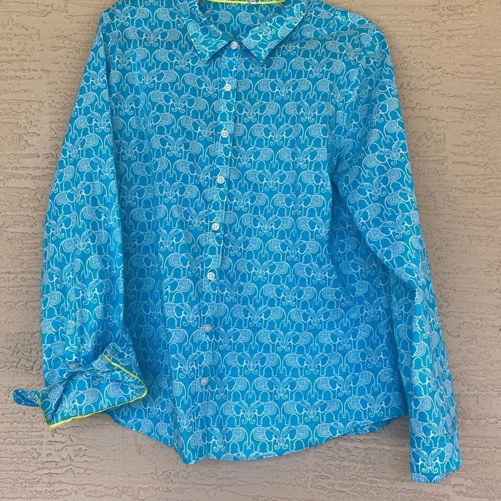 Crown & Ivy Blue Elephant Blouse NWOT